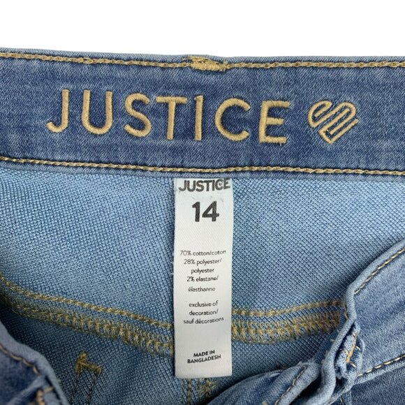 Justice Skinny Jeans Leggings Boho Patched Blue Black Plaid Girls Size 14 - Picture 10 of 11